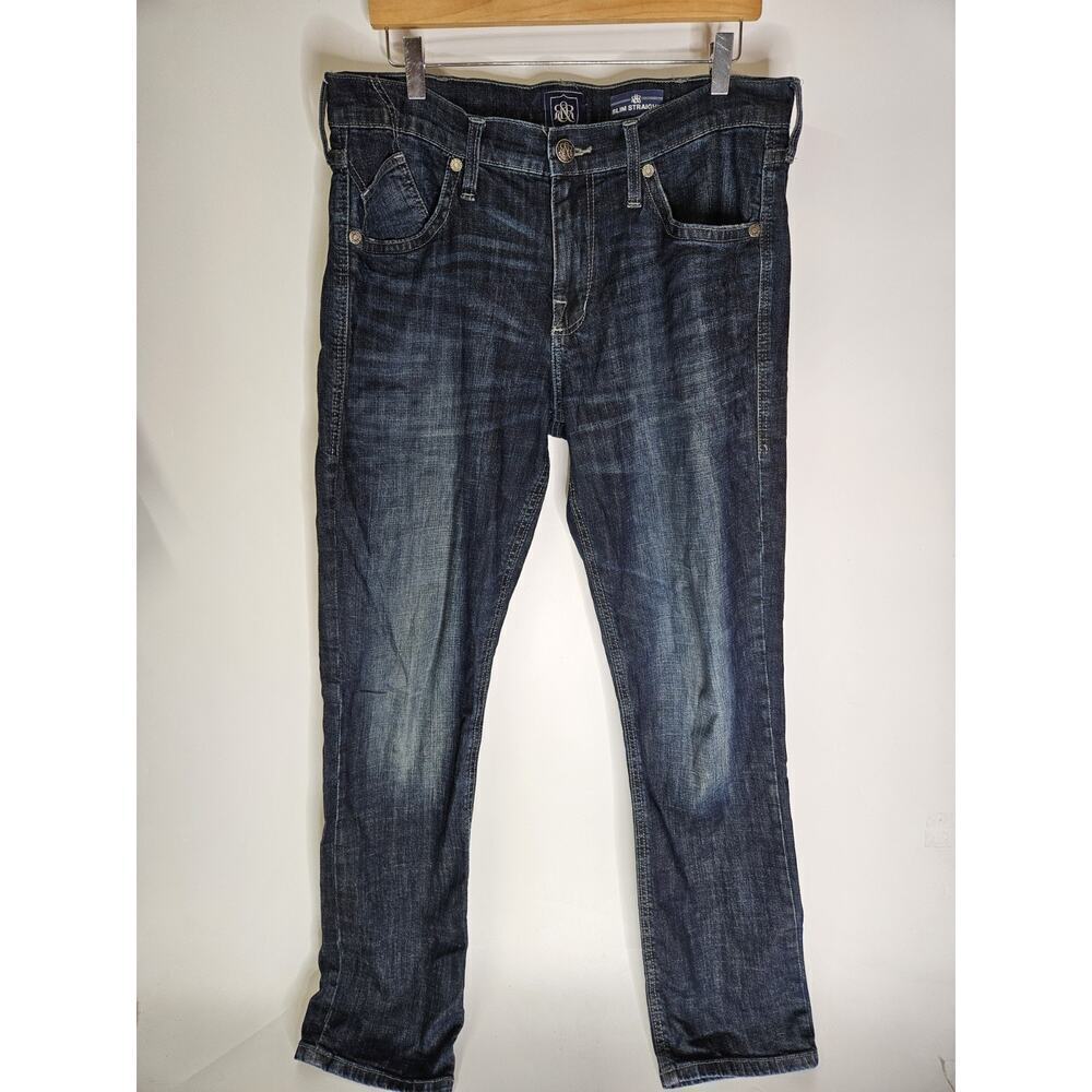 Rock & Republic Jeans Mens 36x32 Blue Denim Slim Straight Grunge Outdoor